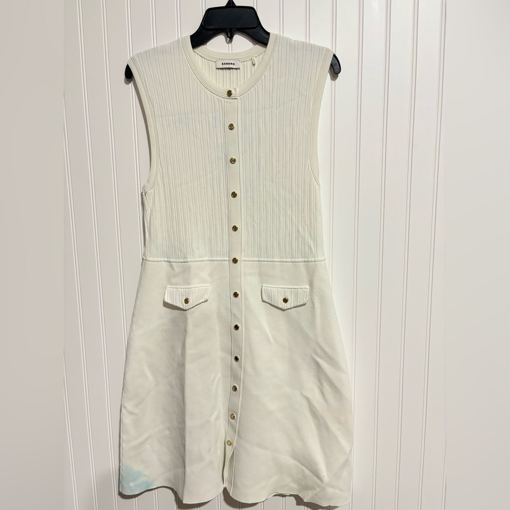 Sandro Cream Sleeveless Button-Front Sheath Dress - Picture 4 of 8